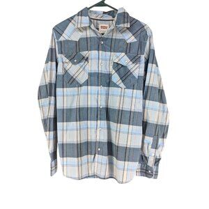 Levi's Pearl Snap Western Shirt Men's Size Small Blue Plaid